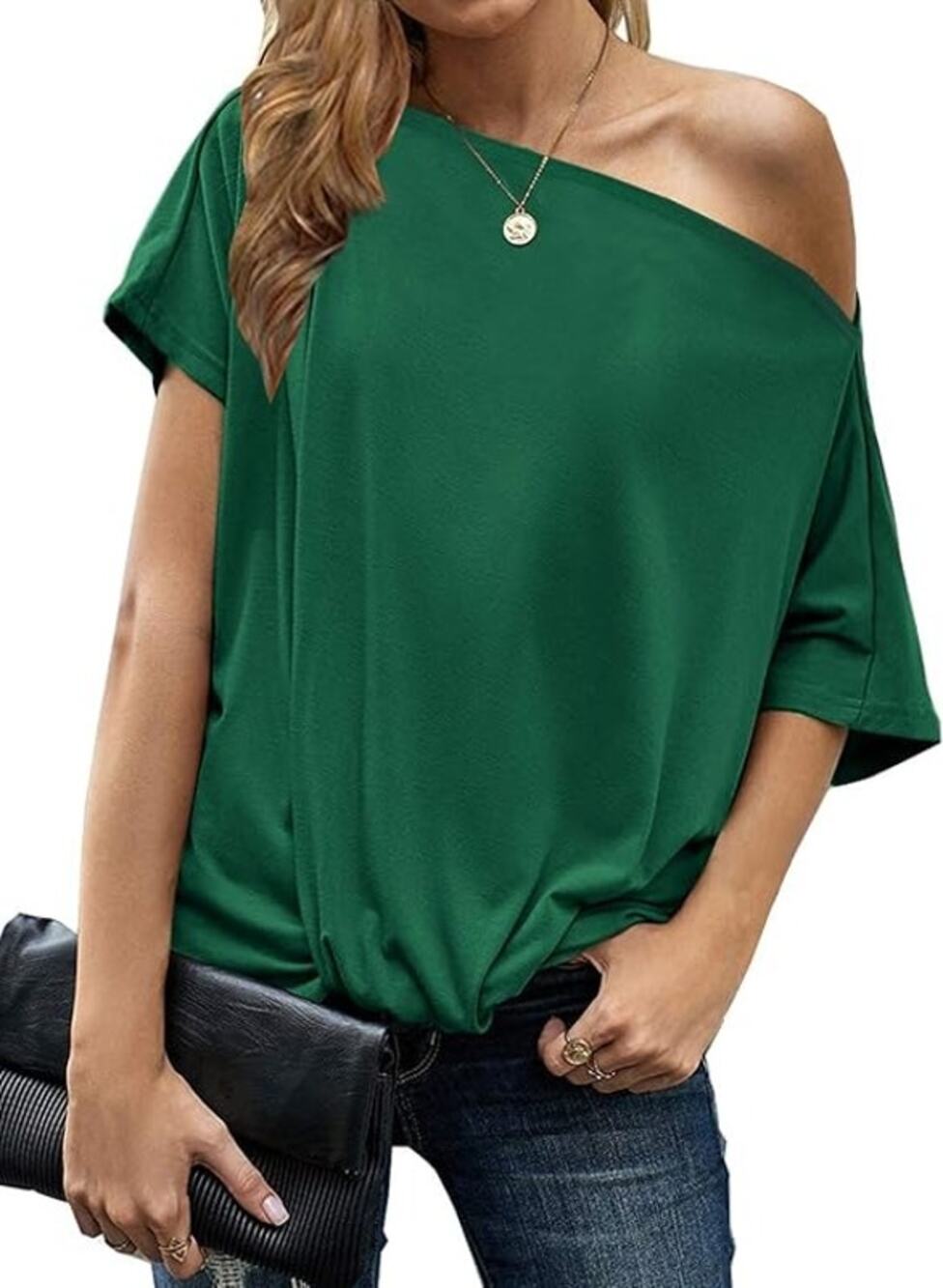 Women’s XXL Green Off Shoulder Short Sleeve Front Twist Knot Top Blouse
